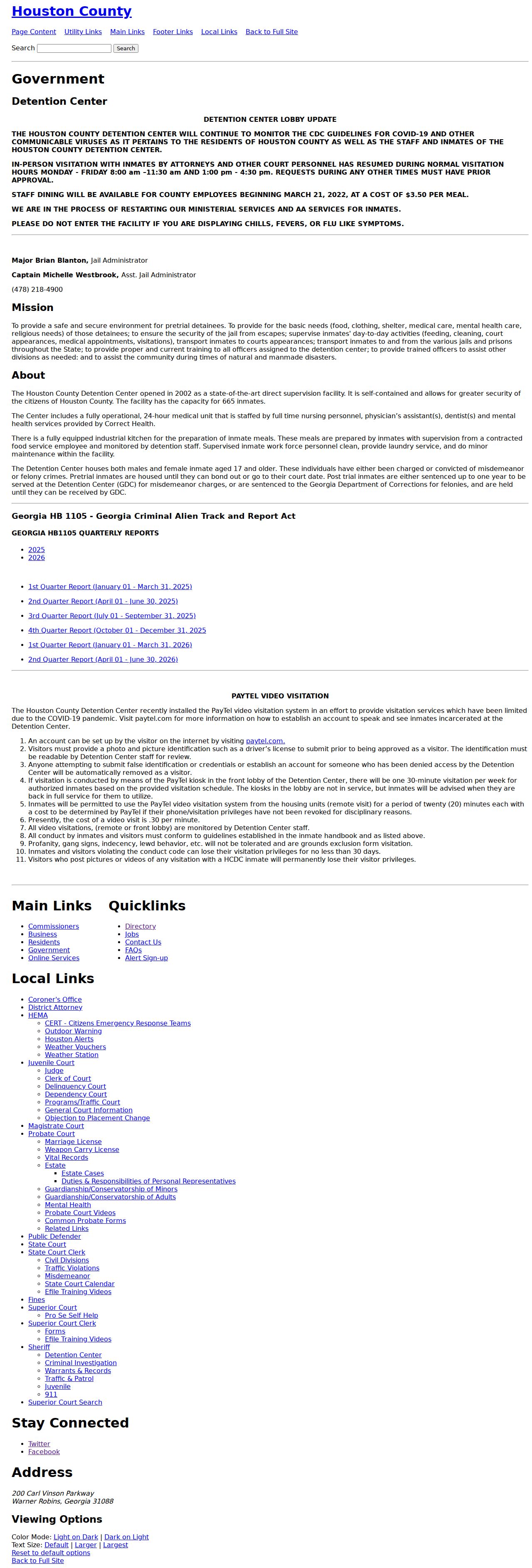 Houston County Sheriff official divisions and contact information