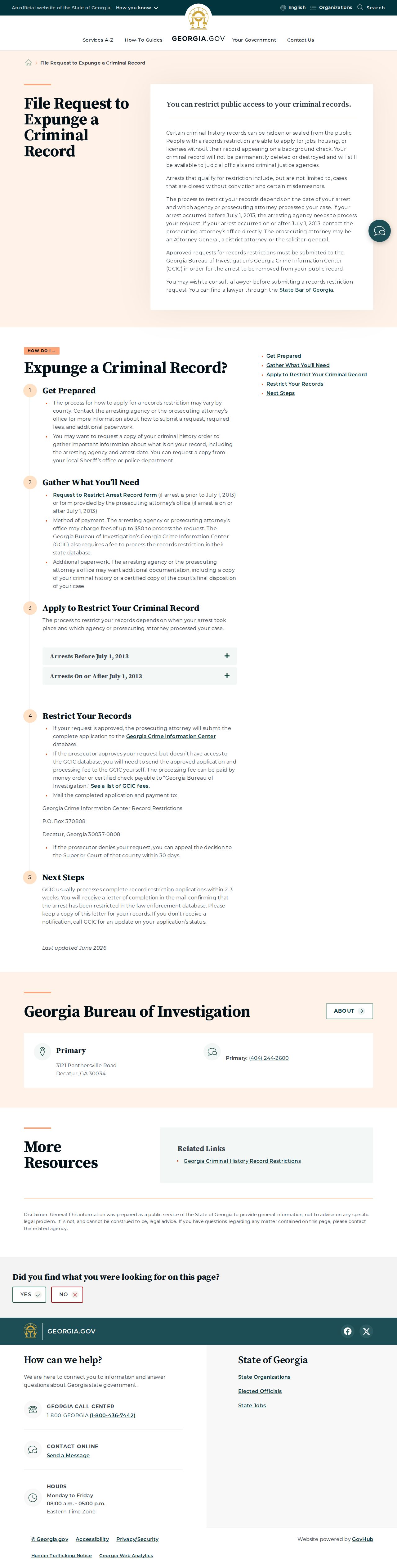 Houston County criminal history Georgia record restriction