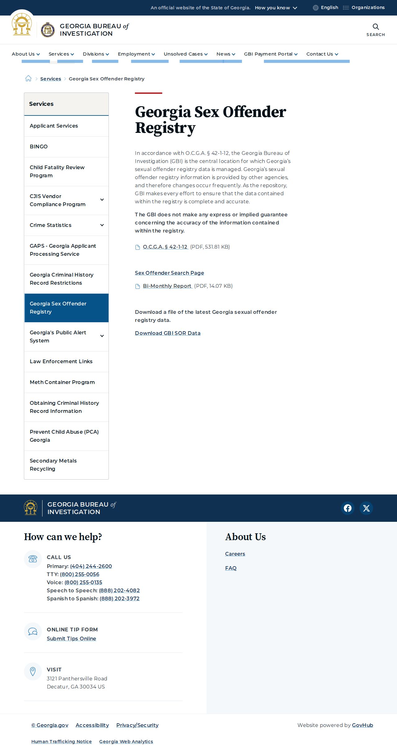 Houston County sex offender registry information from GBI
