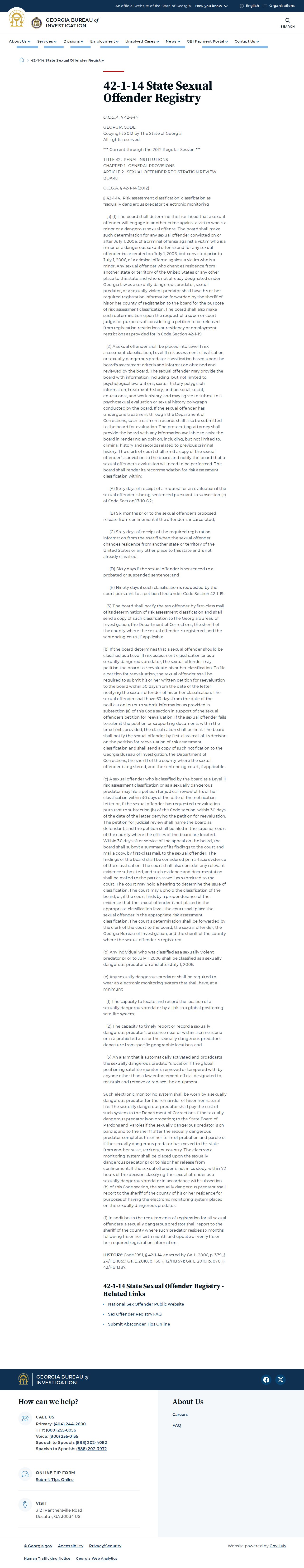 Georgia classification law for Houston County sex offender records